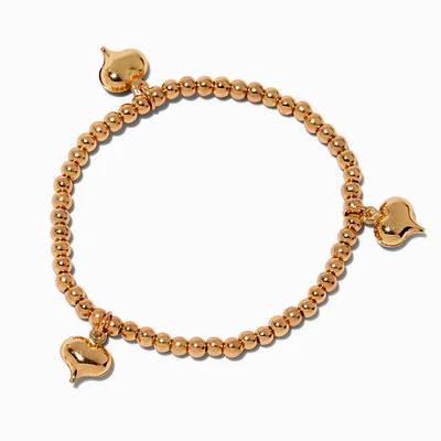 Gold-tone Heart Beaded Stretch Bracelet