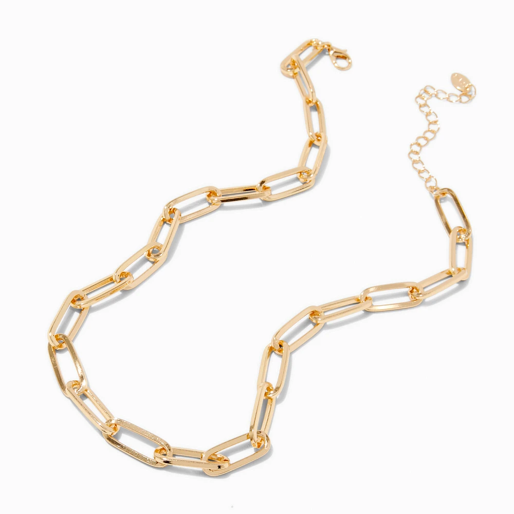 Gold-tone Large Paperclip Short Chain Necklace
