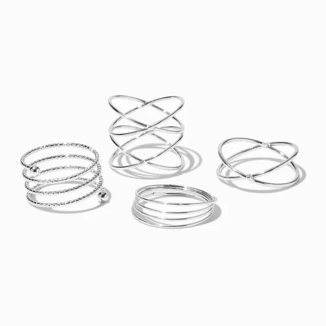 Silver Studded Assorted Ring Set - 8 Pack