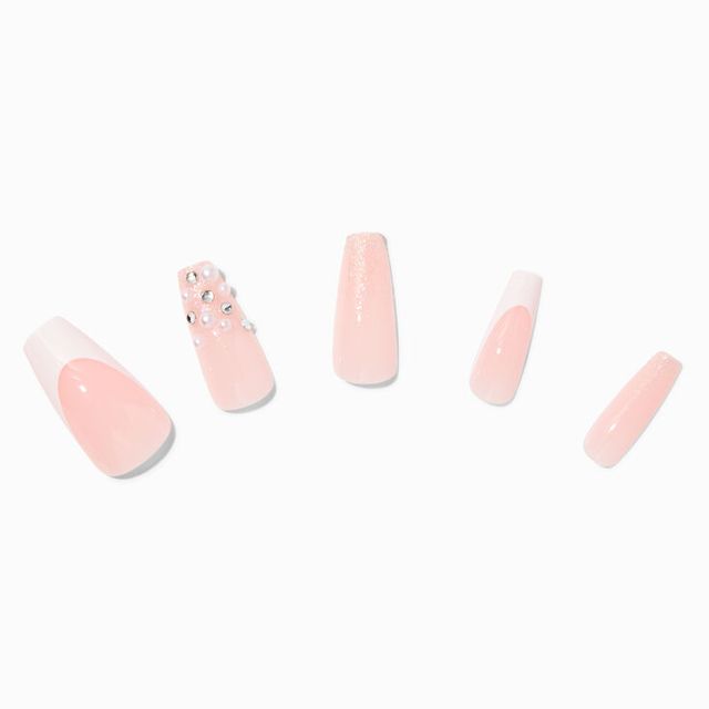 Glitter Strawberry Squareletto Vegan Faux Nail Set - 24 Pack