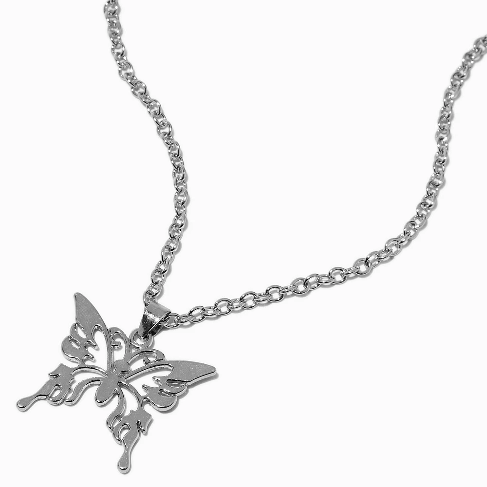 Silver-tone Edgy Butterfly Pendant Necklace