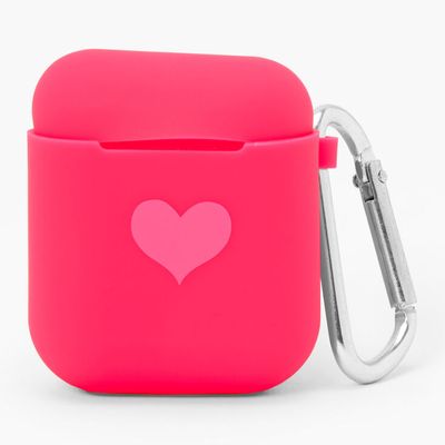 Neon Pink Heart Silicone Earbud Case Cover - Compatible With Apple AirPods