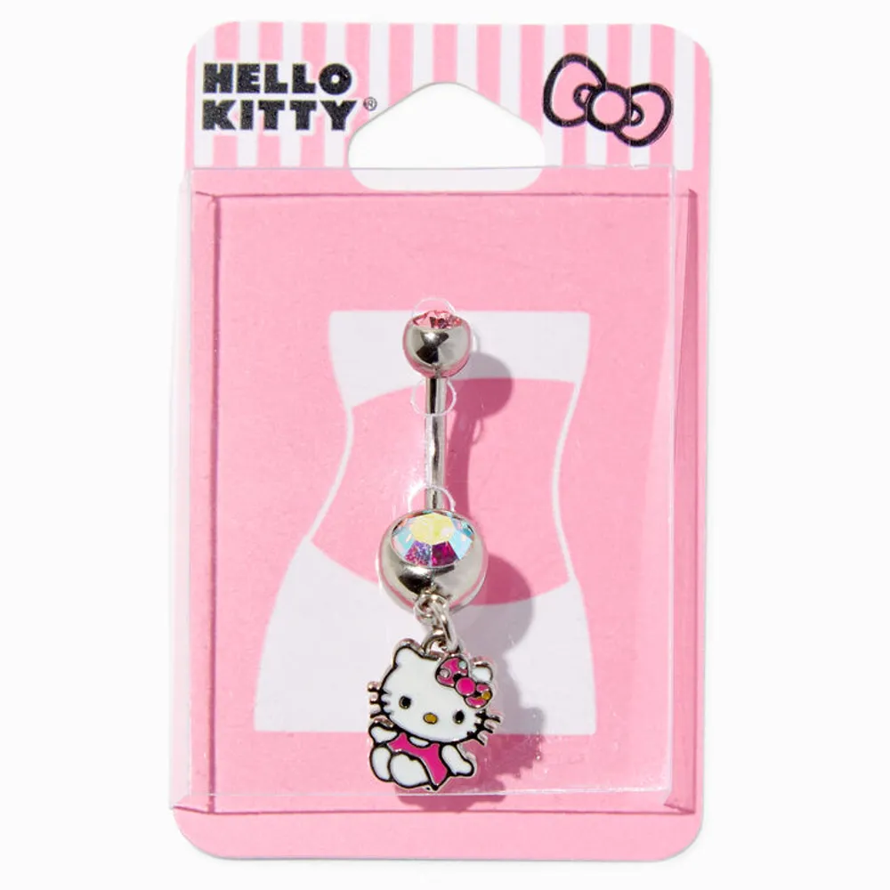 Hello Kitty® Silver 14G Iridescent Stone Charm Belly Ring