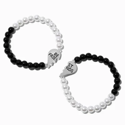 Best Friends Black Pearl Split Heart Beaded Bracelet Set - 2 Pack