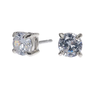 Silver Cubic Zirconia Round Stud Earrings - 5MM