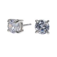 Silver-tone Cubic Zirconia 5mm Round Stud Earrings