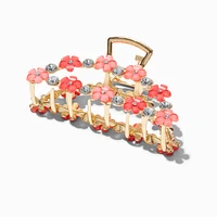 Pink Daisy Studded Gold Oval Hair Claw