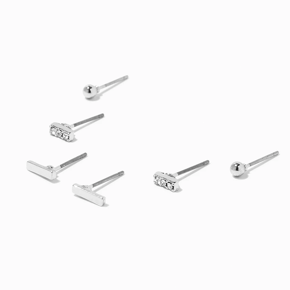 Silver Stacked Bars Stud Earrings - 3 Pack