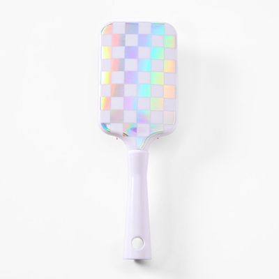 Holographic Checkered Paddle Hair Brush