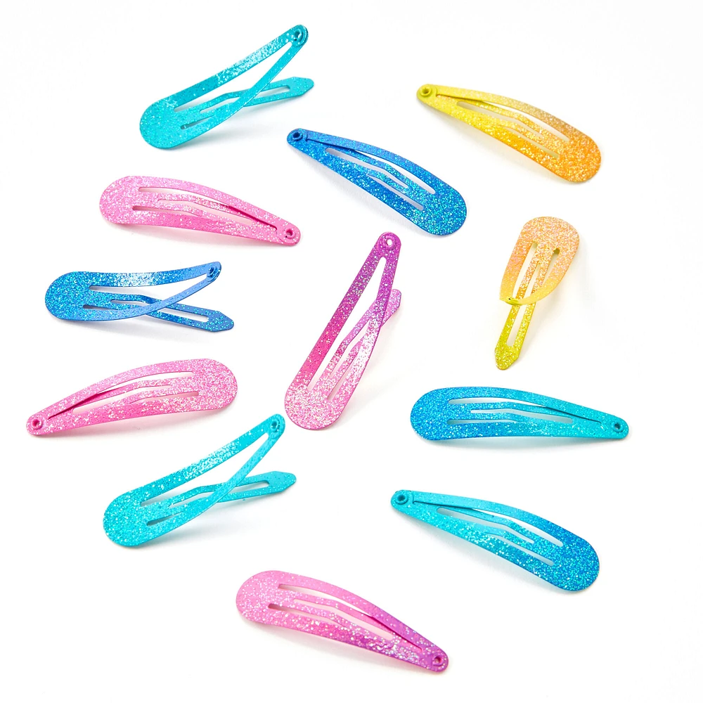 Neon Ombré Glitter Snap Hair Clips - 12 Pack