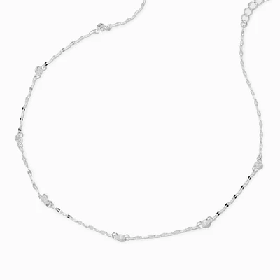 Cubic Zirconia & Black Bead Silver-tone Chain Necklace