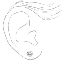 Silver Cubic Zirconia Round Stud Earrings - 8MM
