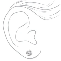 Silver-tone Cubic Zirconia 8MM Round Stud Earrings