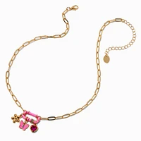 Hot Pink Oval Carabiner Cluster Charm Pendant Necklace