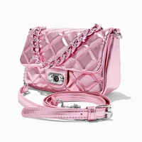 Quilted Pink Chrome Crossbody Bag