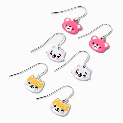 Cute Bears, Cats, & Shibu Inu 0.5" Drop Earrings - 3 Pack