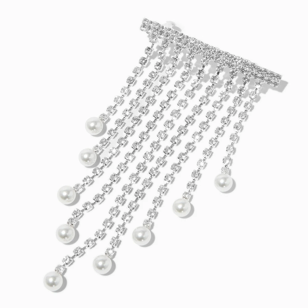 Silver-tone Pearl & Crystal Fringe Hair Clip