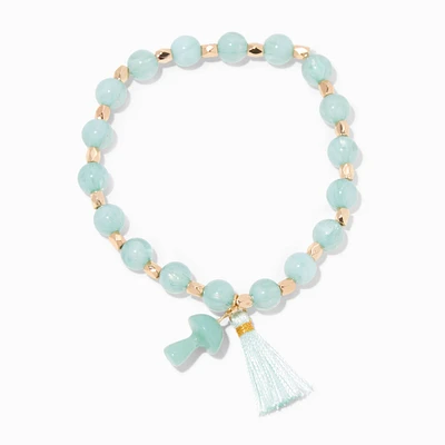 Mint Mushroom & Tassel Beaded Stretch Bracelet