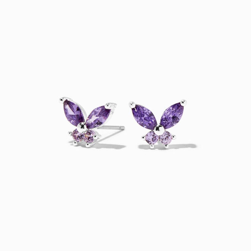 Cubic Zirconia Silver-tone Butterfly Stud Earrings