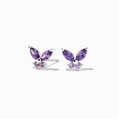 Cubic Zirconia Silver Butterfly Stud Earrings