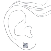 Silver Cubic Zirconia 7MM Square Stud Earrings