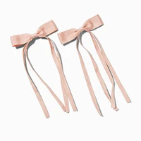 Blush Pink Grosgrain Ribbon Long Tail Hair Bow Clips - 2 Pack