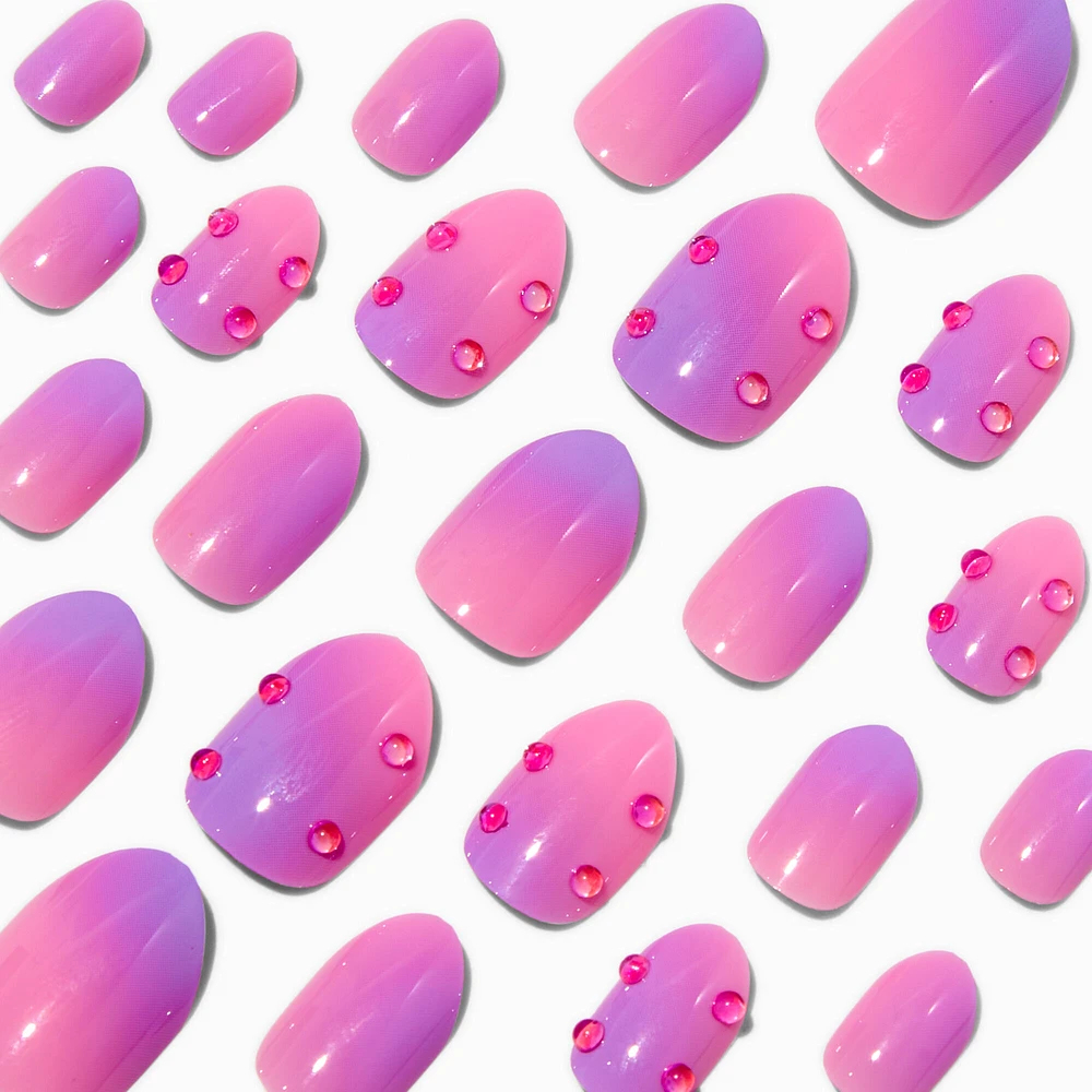 Pink & Purple Gemstone Stiletto Press On Vegan Faux Nail Set - 24 Pack