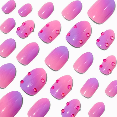 Pink & Purple Gemstone Stiletto Press On Vegan Faux Nail Set - 24 Pack