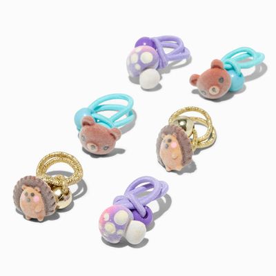 Claire's Club Hedgehog, Bear & Mushroom Forest Critter Hair Ties - 6 Pack