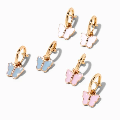 Gold 1" Butterfly Clip-On Drop Earrings - 3 Pack