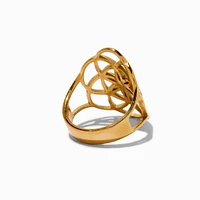 Gold-tone Stainless Steel Geometric Floral Ring
