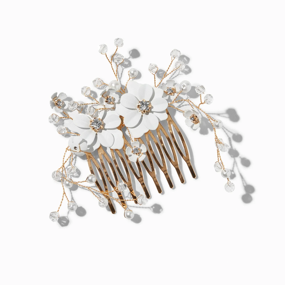 White Flower & Pearl Gold-tone Hair Comb