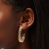 Gold 40MM Textured Leaf Hoop Earrings