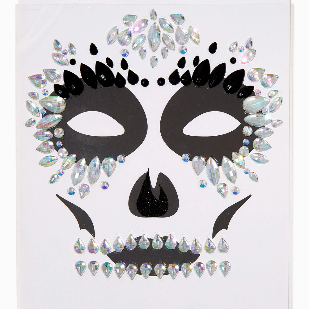 Black & White Iridescent Skeleton Face Gems