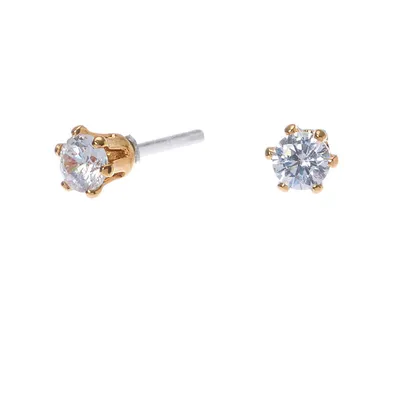 18kt Gold Plated Cubic Zirconia 3MM Round Stud Earrings