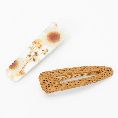 Floral Rattan Hair Barrette (2 pack)