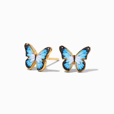 18K Gold Plated Blue Monarch Butterfly Stud Earrings