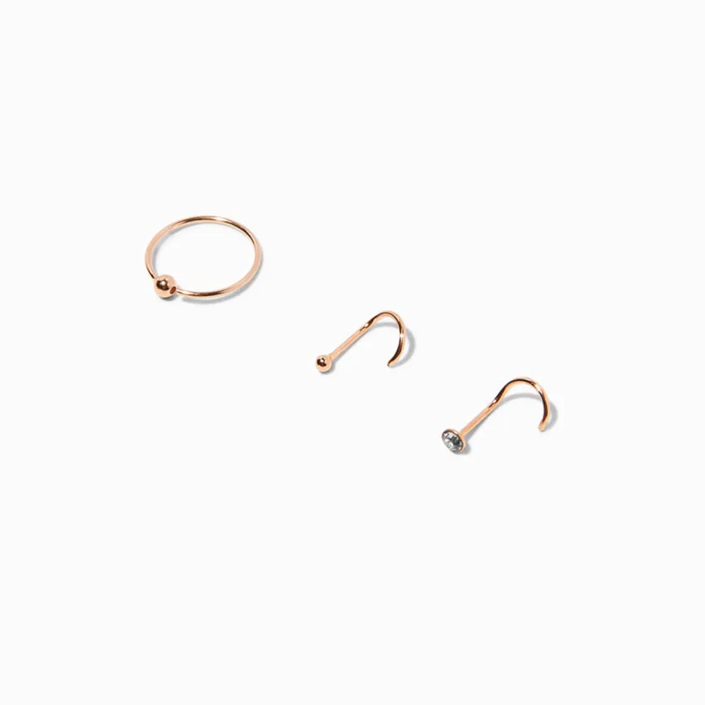 Small Gold Nose Ring Hoop, Double Nose Ring for Single Piercing, Rose Gold  Nose Hoop, Silver Thin Nose Ring, Gift for Her Birthday - Etsy