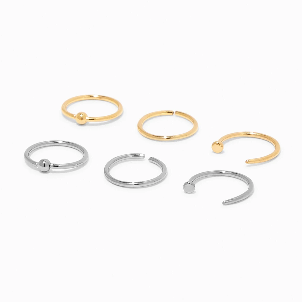 20G Mixed Metal Titanium Ball Nose Rings - 6 Pack