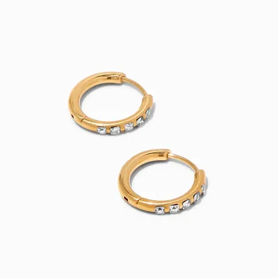 C LUXE by Claire's Gold Titanium 10MM Crystal Huggie Hoop Earrings
