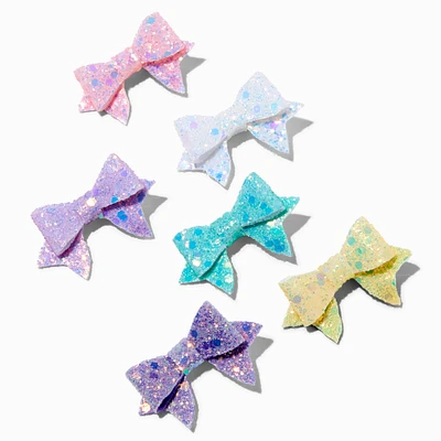 Claire's Club Pastel Glitter Hair Bow Clips - 6 Pack