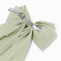 Sage Green Sheer Long Tail Hair Bow Clip