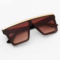 Gold Bar Brown Shield Sunglasses