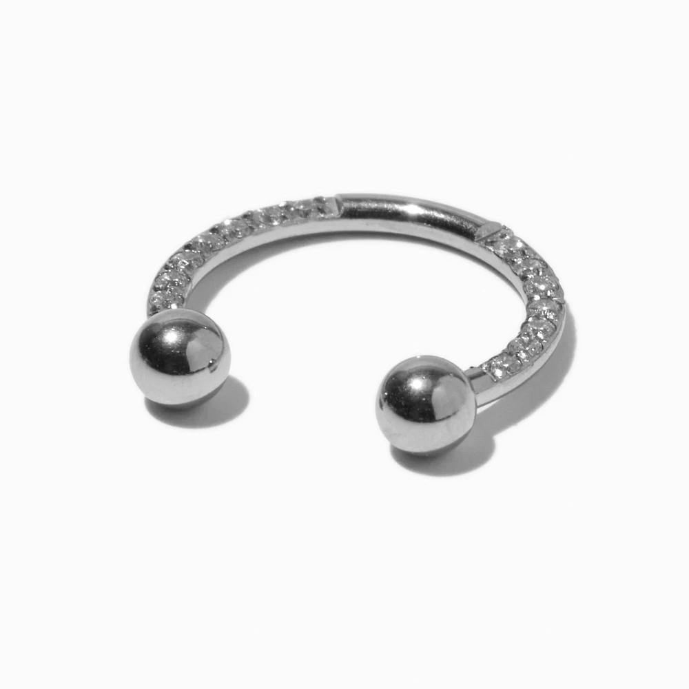 16G Silver-tone Stainless Steel Cubic Zirconia Horseshoe Septum Nose Ring