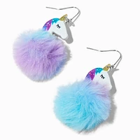 Purple & Blue Unicorn Pom Pom 2" Drop Earrings