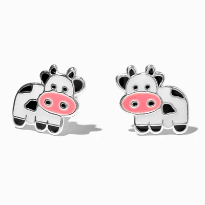 Sterling Silver Enamel Cow Stud Earrings