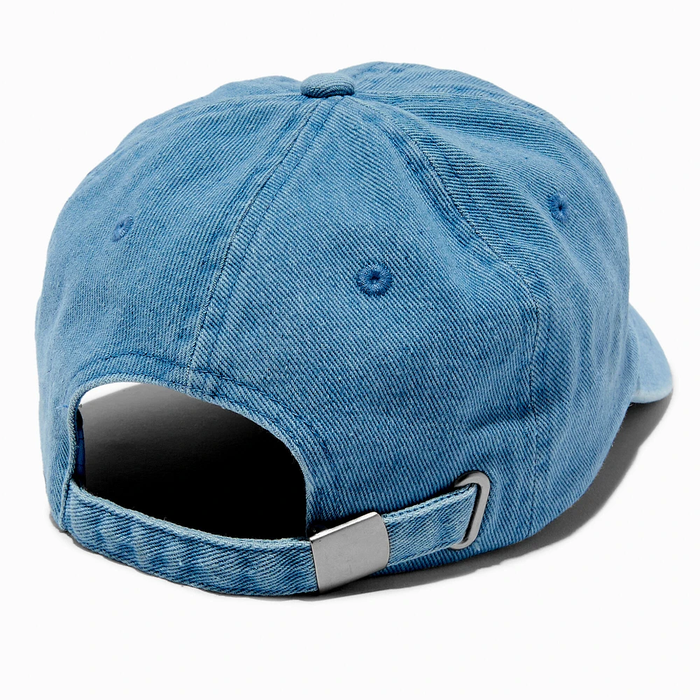 Embroidered Cherry Denim Baseball-Style Hat