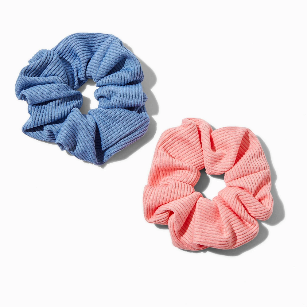 Blue & Pink Ribbed Hair Scrunchies - 2 Pack