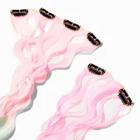 Pink & Mint Ombre Curly Faux Hair Clip In Extensions - 4 Pack