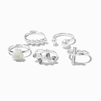 Claire's Club Special Occasion Rose Silver-tone Rings - 5 Pack